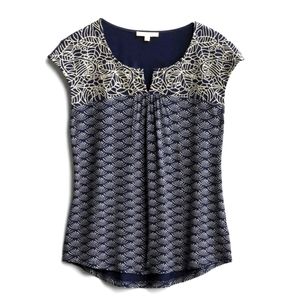 Stitch Fix Skies Are Blue Delilah Navy Embroidery Neck Shirt
